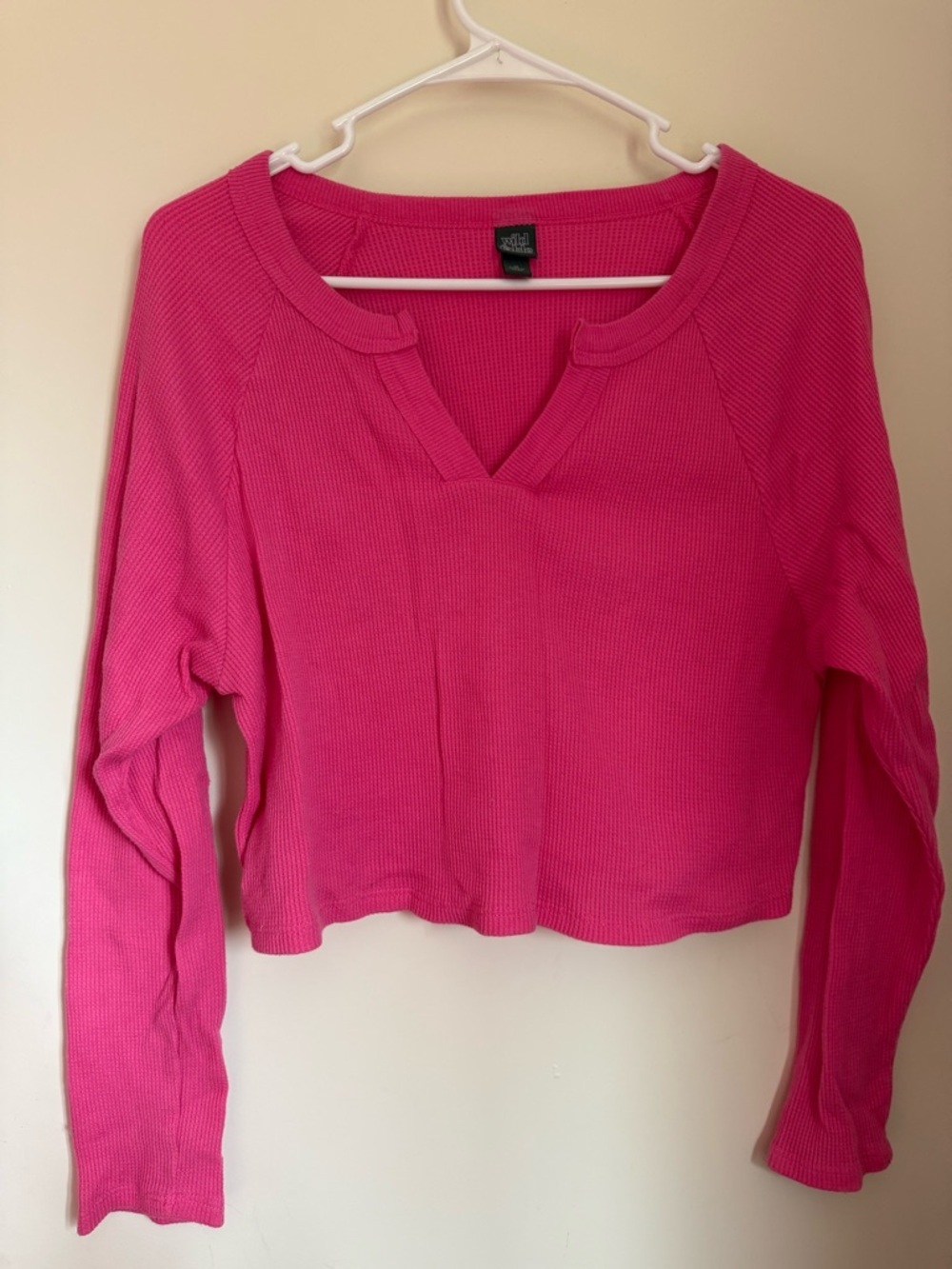 wild fable Bright Pink V-Notch Waffle Knit Long Sleeve Top